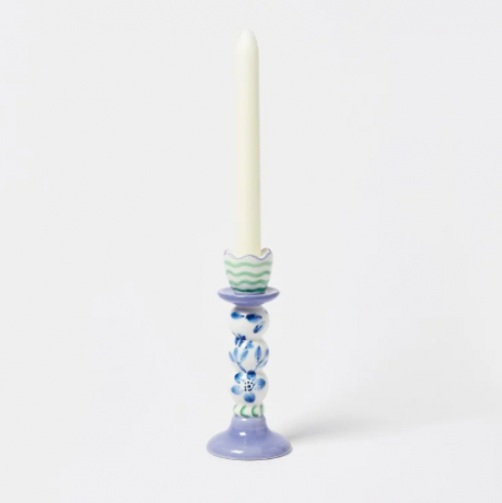 Lila Blauer Kerzenhalter aus Keramik, klein
