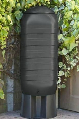 250 l schwarze Slimline-Regentonne mit Wasserhahn und Deckel mit Ständer und Umsteller