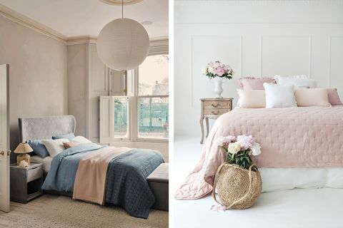 Bridgerton interjeras rožinis miegamasis
