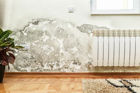 Poškodenie spôsobené vlhkosťou na stene v modernom dome