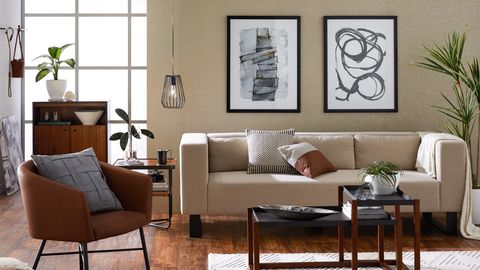 Svetainė, baldai, kambarys, interjero dizainas, sofa, stalas, kavos staliukas, siena, ruda, grindys, 