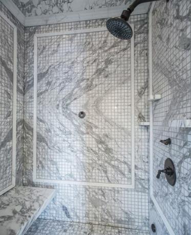 Pared, azulejo, mosaico, papel pintado, cabezal de ducha, baño, dibujo, suelo de baldosas, 