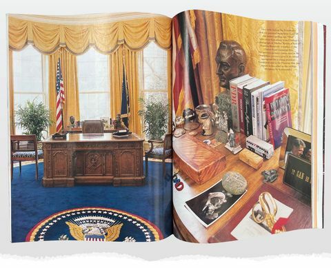 house Beautiful'in Mart 1994 sayısında görüldüğü gibi, kaki hockersmith tarafından tasarlanan clinton dönemi beyaz sarayı