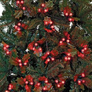20 světel na vánoční stromek z červené cesmíny a bobulí - 3 m