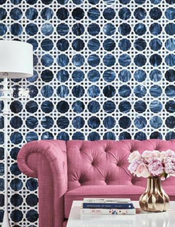 Azul, papel tapiz, sala de estar, pared, diseño de interiores, habitación, patrón, rosa, púrpura, muebles, 