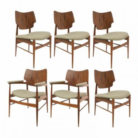 Škandinávske jedálenské stoličky z teakového dreva z polovice storočia – sada 6 ks