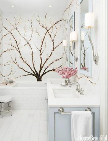 papier peint salle de bain fleurs de cerisier