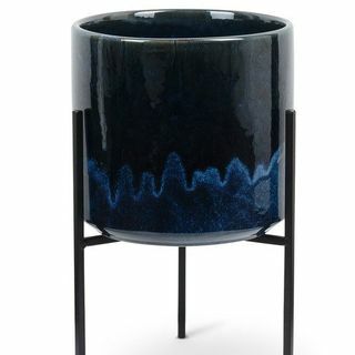 Abuo niebieska ceramiczna doniczka i stojak krótki