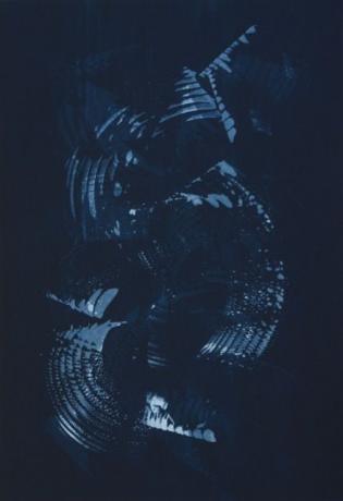 Прибытие Элейн Маллингс. Монотипная трафаретная печать, специально смешанный акрил с золотым пигментом, 70 x 50 см, эйдитон 5. 780 фунтов стерлингов в JP Art на ярмарке доступного искусства в Баттерси.