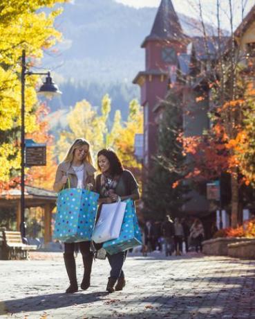 två kvinnliga vänner glada över att shoppa under tacksägelsessäsongen