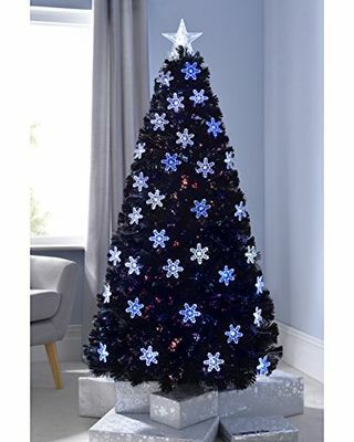 Vorbeleuchteter Glasfaser-Weihnachtsbaum mit Baumspitze und Schneeflocken
