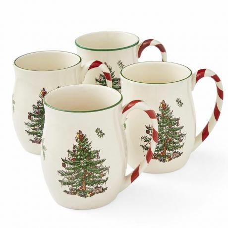 Spode Christmas Three Mugs con manico alla menta piperita, set da 4