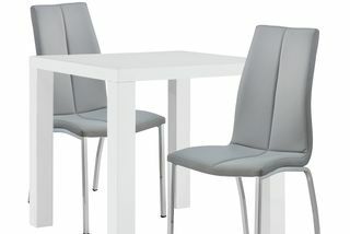 Argos Home Lyssa weißer Hochglanztisch & 2 graue Milo Stühle