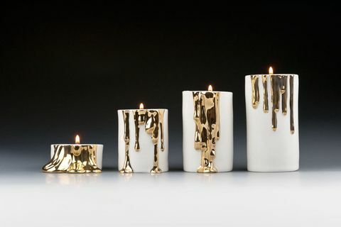 Porcelánový držák svíčky s kapajícím zlatem od Kina Ceramics