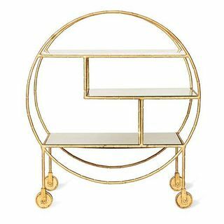 Luxe Round Bamboo Gold Drinks Trolley Bar Cart