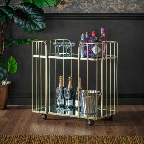 Nyla Mirrored Drinks Trolley in Champagne