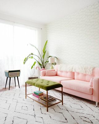 Møbler, hvit, rom, salongbord, stue, rosa, bord, interiørdesign, gulv, gul, 