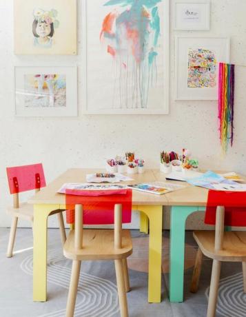 δωμάτιο χειροτεχνίας, παιδικό δωμάτιο, πολύχρωμες καρέκλες