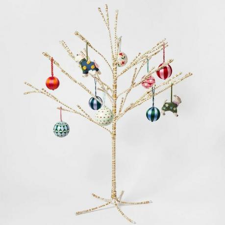 Benang Metalik Putih & Emas Pohon Natal Besar