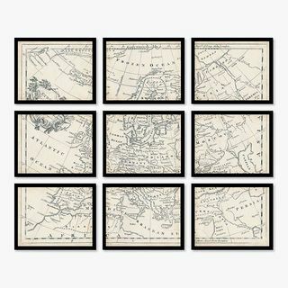 Set vintage uokvirenih otisaka karte Europe