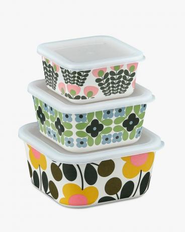 Cajas de almacenamiento de alimentos de bambú con flores de Orla Kiely, juego de 3, multicolor