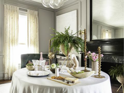 Декорација, бела, соба, дизајн ентеријера, зелена, намештај, трпезарија, сто, столњак, жута, 