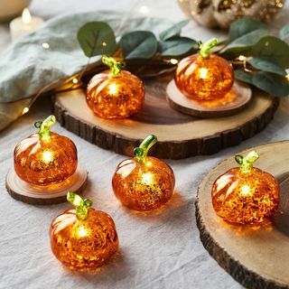 Set Enam Mini Glass Illuminated Pumpkins