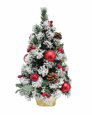 Decorat Artificial Mini Pom de Crăciun mere roșii 60cm înălțime pin verde interior