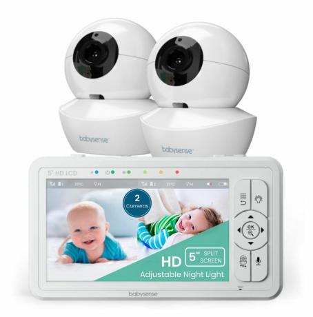 Monitor video HD pentru bebeluși cu ecran împărțit cu două camere și telecomandă
