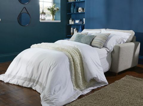 Blå, Rum, belysning, grön, Inredningsdesign, golv, textil, vägg, sängkläder, säng, 