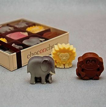 Caja de selección de animales del zoológico de chocolate