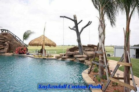 Resort, fast ejendom, bagagerum, svømmebassin, ferieby, troperne, vandfunktion, Palme -ordener, palmetræ, stråtækning, 