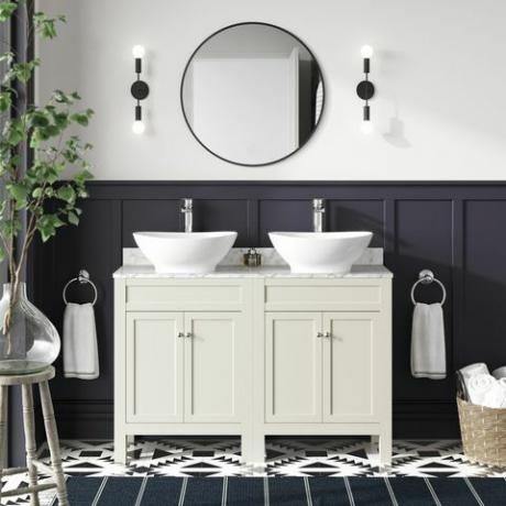 lavabo double, vanité bermuda blanc craie avec lavabo à comptoir en marbre