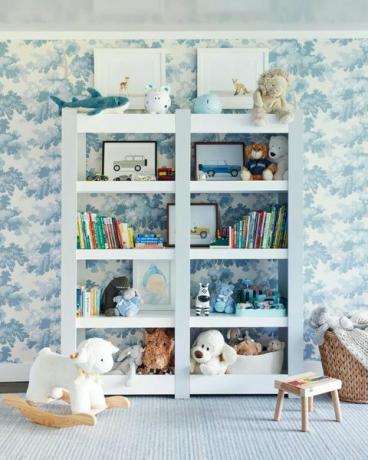 chambre de bébé, bleu, papier peint, enfants