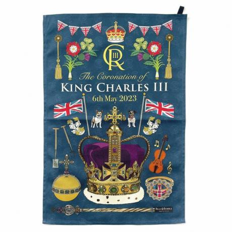 Toalha de Chá Coroação do Rei Charles Azul