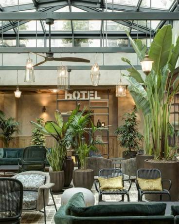 atrium hotellobby med växter