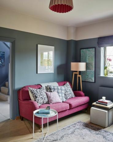 merész árnyalatok feltűnő minták családi báj és karakter cheshire új építésű konyha nappali előszoba hálószoba modern Scandi kanapé párnák