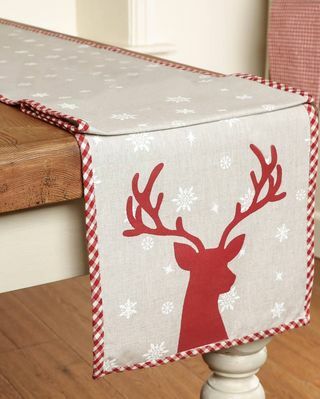 Winter Deer Long Cotton Christmas Table Runner