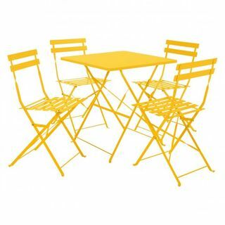Parc Keltainen metallinen kokoontaitettava puutarhapöytä ja 4 tuolia