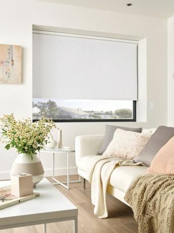Persianas brancas, cortinas de rolo para sala de estar com padrão de floco de neve