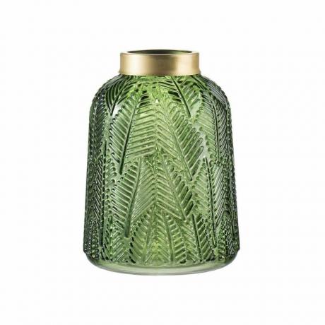 A & B Steklena vaza iz listov zelene in zlate praproti