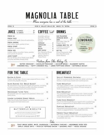 raňajkové menu zo stola magnólie