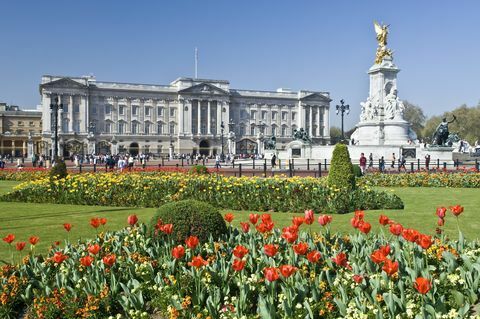 버킹엄 궁전과 빅토리아 기념관 런던, 영국, 영국