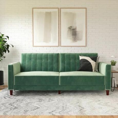 Rozkładana sofa Perdue Velvet z kwadratowymi ramionami