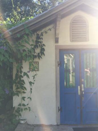 Porta, casa, fixação, porta da casa, azul-petróleo, pintura, maçaneta da porta, 