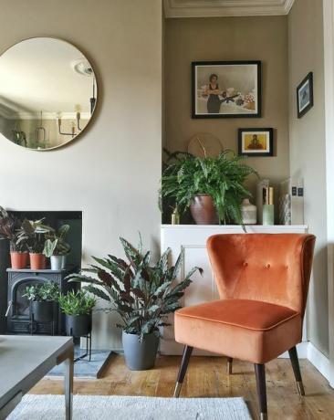 Penelope Accent Chair, Orange Velvet Nussbaum, Kultmöbel