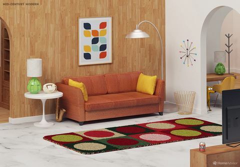 Bútor, szoba, nappali, belsőépítészet, emelet, termék, narancs, kanapé, sárga, padló, 