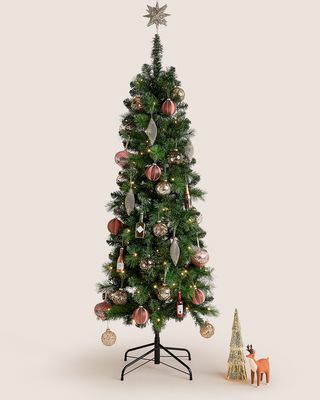 Árbol de Navidad de pino delgado de 6 pies iluminado