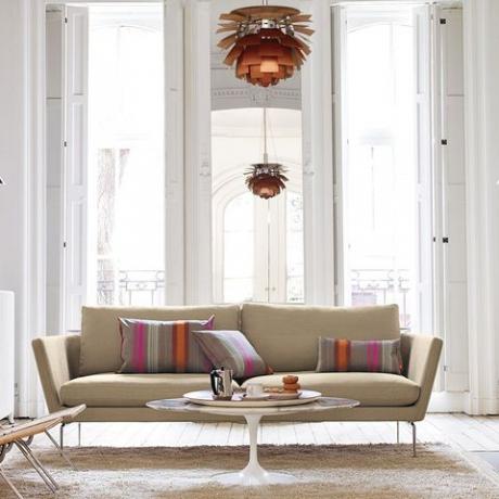 Stue, møbler, værelse, hvid, Indretning, sofa, gulv, bord, sofabord, belysning, 