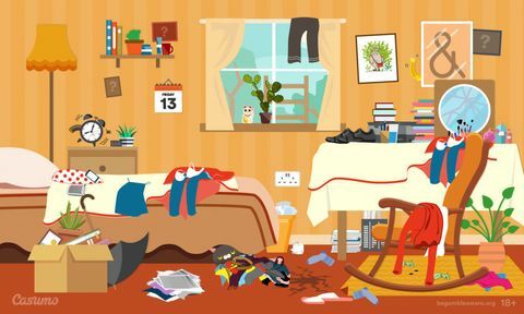Bilderrätsel - Finde unglückliche Gegenstände im Schlafzimmer